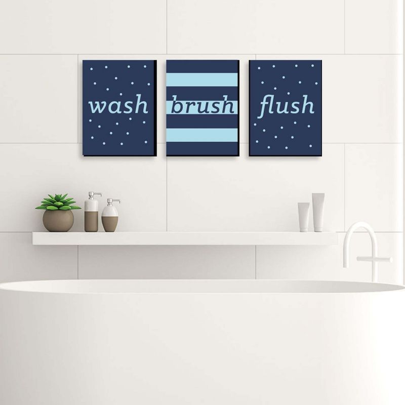 Big Dot of Happiness Boy - Blue and Navy - Kids Bathroom Rules Wall Art - 7.5 x 10 inches - Set of 3 Signs - Wash, Brush, Flush, 2 of 8