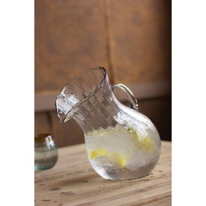 Tilted Recycled Glass Pitchers 12"H, Clear Hand-Blown Transparent, Set of 2 By Kalalou - 1 of 3