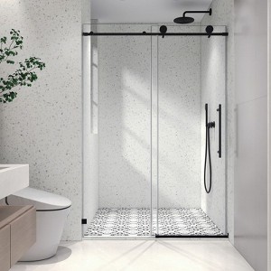 PexFix 76 in.x 54 in. Frameless Single Sliding Shower Door 8mm Tempered Glass With Adjustable Soft Closing Design for Spa Bathroom Matte Black - 1 of 4