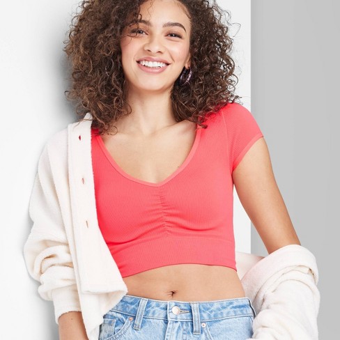 Seamless Ribbed Plunged Vneck Crop Top