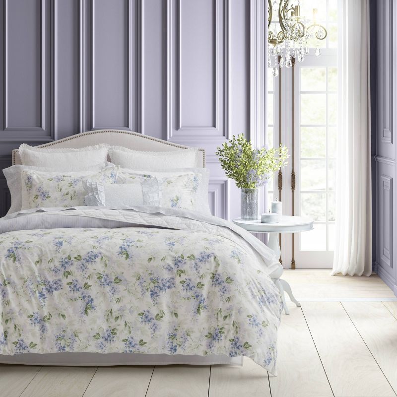 Laura Ashley 3pc Wisteria Full/Queen Microfleece Duvet Cover Set Gray, 1 of 10