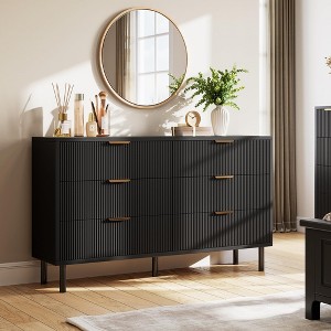 Modern Fluted 6-Drawer Dresser – Wide Chest with Metal Handles & Legs, Wooden Dresser TV Stand, Clothes Storage Organizer for Bedroom, Living Room - 1 of 4