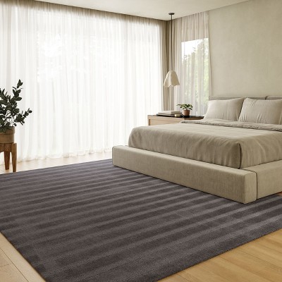 Gray Handmade Wool Tufted Striped Rectangular Area Rug