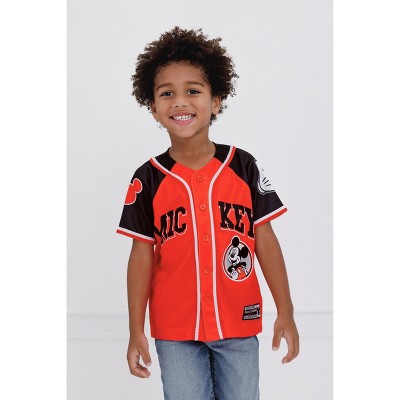 Disney Mickey Mouse Little Boys Mesh Baseball Jersey Button Down Shirt Red / Black 7-8 — фото 2