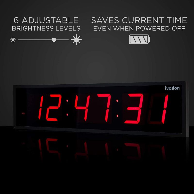 Ivation Large Digital Wall Clock, LED Display with Timer, 5 of 7