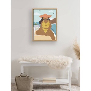 18" x 24" Sylvie Lady on a Boat Framed Canvas by Queenbe Monyei Natural: Kate & Laurel, Wall Decor for All Ages - 1 of 4