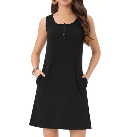 Женские рубашки INSPIRE CHIC Women's Summer Scoop Neck Sleeveless Swing Shirt Sundress with Pockets Black Large