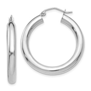 Black Bow Jewelry 4mm x 30mm 14k White Gold Classic Round Hoop Earrings - 1 of 4