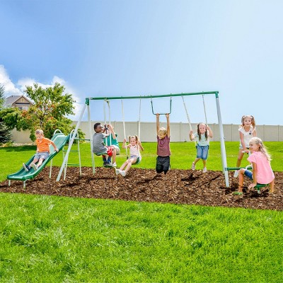 Live Oak White and Green Metal Swing Set with Slide