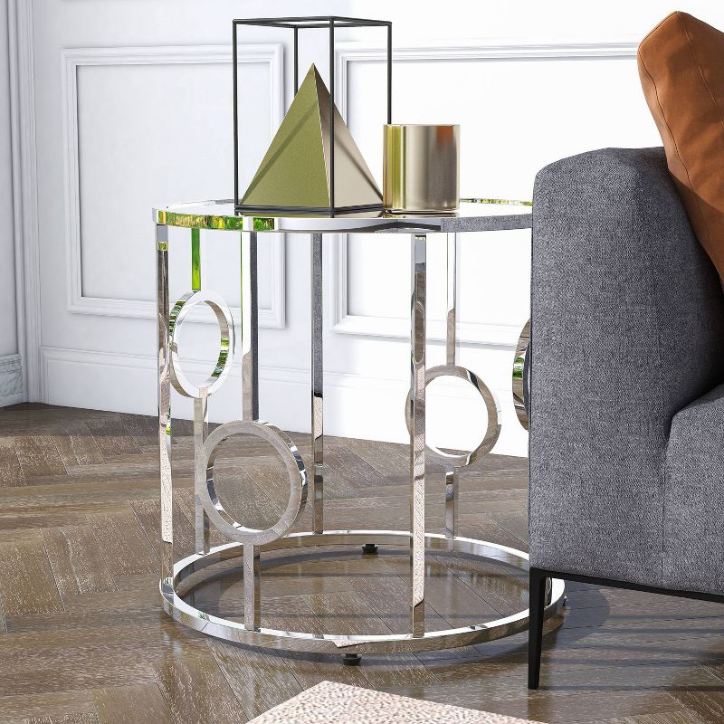 Oakmonte Mirrored Round End Table Chrome - HOMES: Inside + Out, 3 of 10