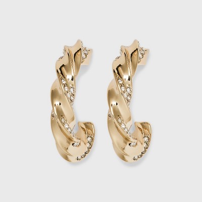 Twisted Crystal Hoop Earrings - A New Day™ Gold