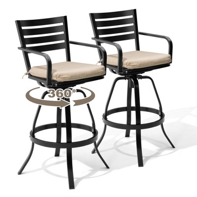 Pellebant 2PC Outdoor Cast Aluminum Swivel Bar Stool with Sunbrella Cushion