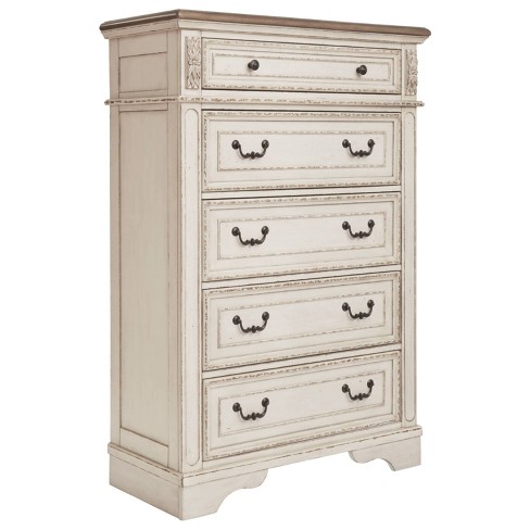 Realyn Five Drawer Chest Chipped White Signature Design By