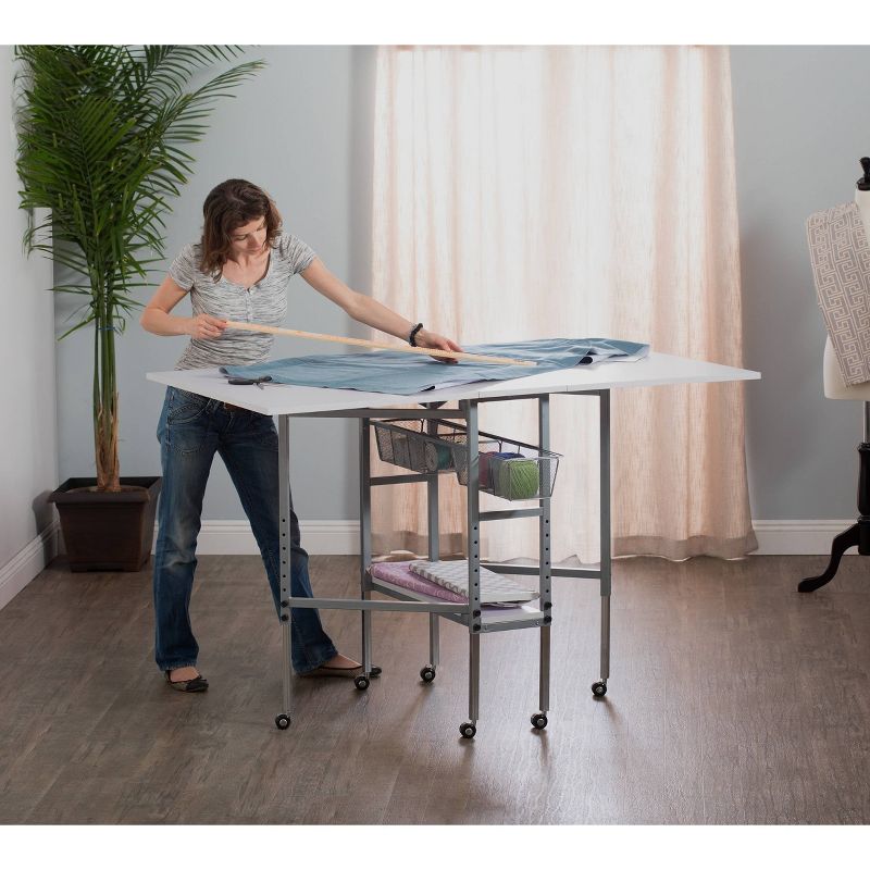 Sew Ready Adjustable Height Hobby and Craft Table with Drawers Silver/White - Studio Designs, 4 of 10