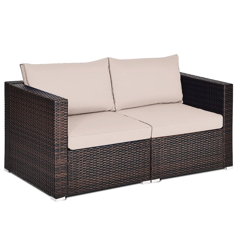 Tangkula 2-Piece Patio Wicker Corner Sofa Set Rattan Loveseat with Removable Cushions, 1 of 8
