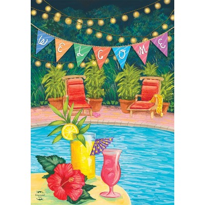 Poolside Paradise Summer House Flag Welcome Tropical 28" x 40" Briarwood Lane