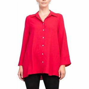 Women's Button Back Collared Top - TooFan - 1 of 1