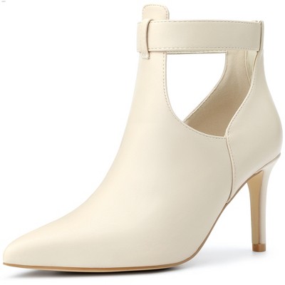 BLISSFUL STEP Women's Cutout Back Zip Stiletto Heel Pointed Toe Booties Ankle Boots