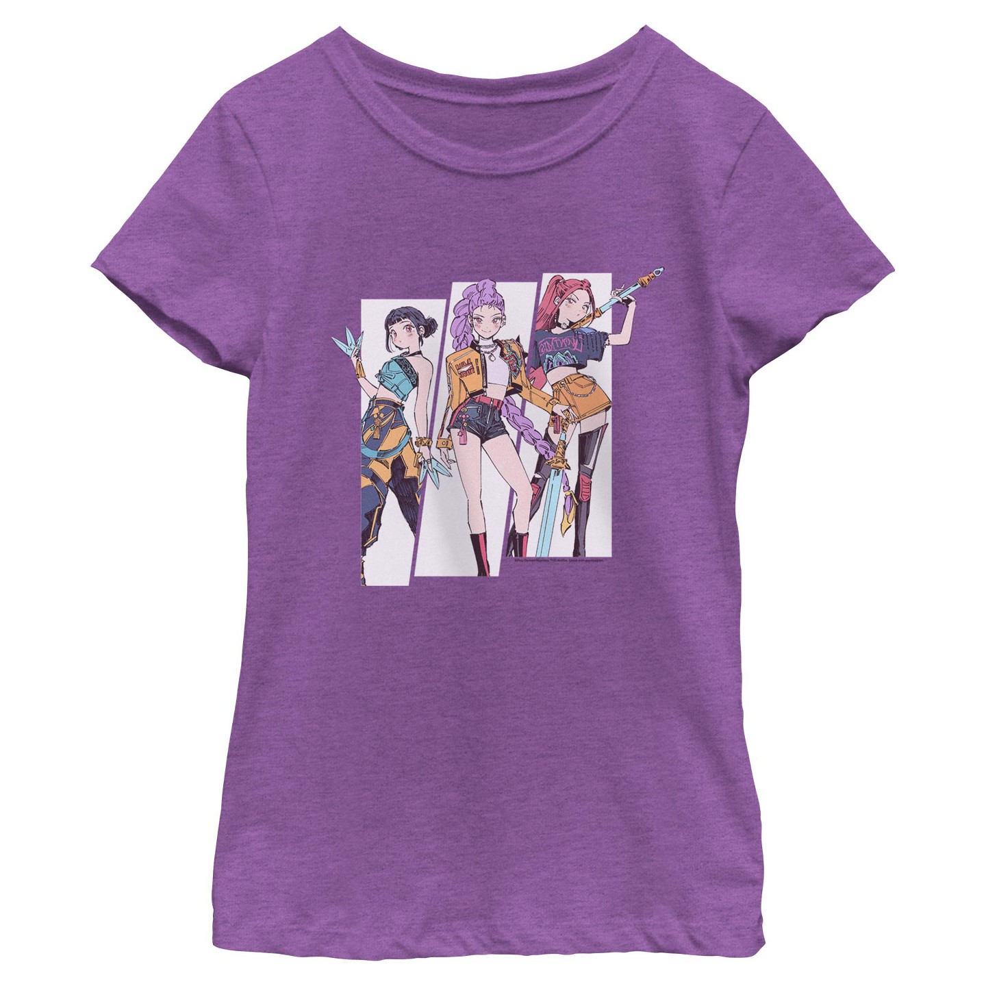 Детская футболка KPop Demon Hunters Girls' HUNTR/X Manhwa Comic Group Shot T Shirt - Purple Berry - Medium, цвет: Фиолетовый — фото 1