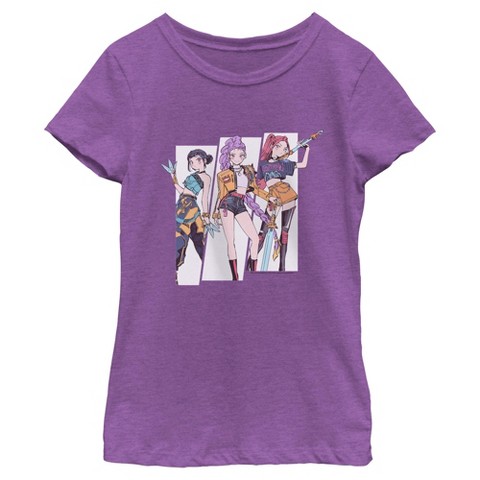 KPop Demon Hunters Girls' KPop Demon Hunters HUNTR/X Manhwa Comic Group Shot T Shirt - Purple Berry - Medium