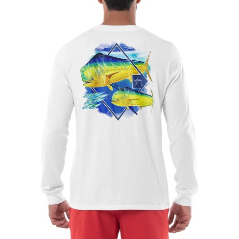 Guy Harvey Men’s Offshore Fish Collection Long Sleeve T-Shirt - Bright  White Small