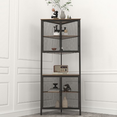 NicBex Bookcases for Living Room 5-Tier Corner Open Shelf Bookcase Storage Shelf with Metal Mesh Door for Home Office, Kitchen