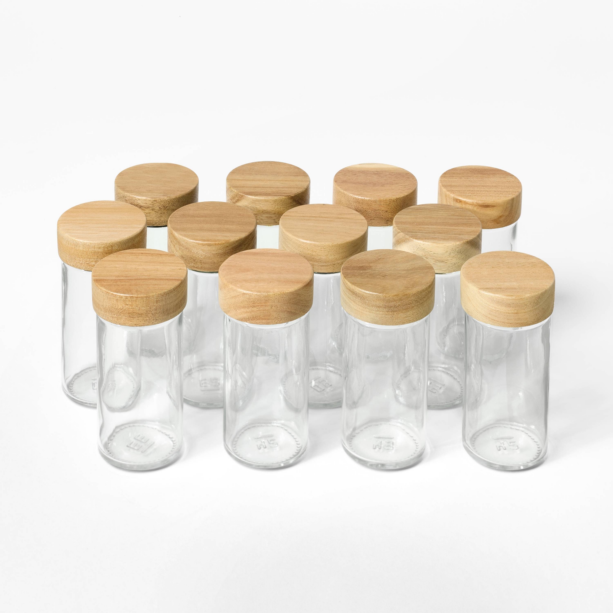 27pc Glass Spice Jar Set with Funnel and Labels Natural Wood - Figmint™
