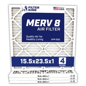 Filter King 15.5x23.5x1 Air Filter | 4-PACK | MERV 8 HVAC Pleated A/C Furnace Filters | MADE IN USA | Actual Size: 15.5 x 23.5 x .75" - 1 of 4