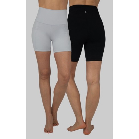 Yogalicious Womens 2 Pack Lux Tribeca Elastic Free High Waist 5 Short and  Lux Everyday Elastic Free High Waist 5 Short - Micro Chip/Black - Large