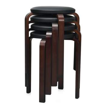 Costway Set of 4 Bentwood Round Stool Stackable Dining Chair w/Padded Seat Beige\Black