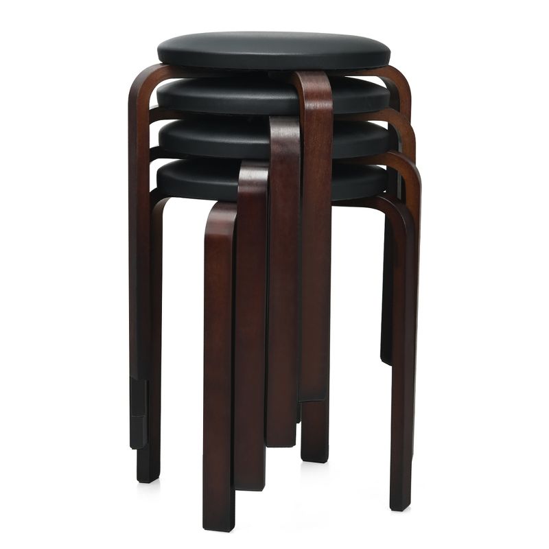 Costway Set of 4 Bentwood Round Stool Stackable Dining Chair w/Padded Seat Beige\Black, 1 of 11