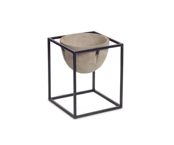 Melrose 10.5" Pot and Stand Outdoor Planter Set - Brown/Black
