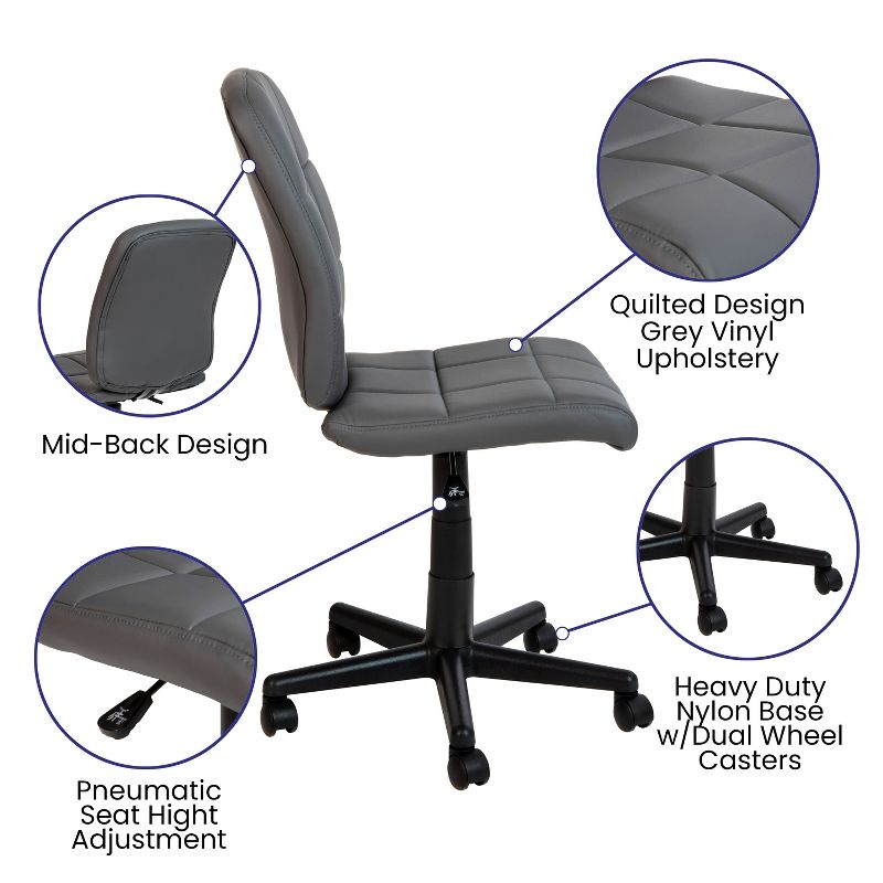 Emma and Oliver Mid-Back Quilted Vinyl Swivel Task Office Chair, 3 of 11