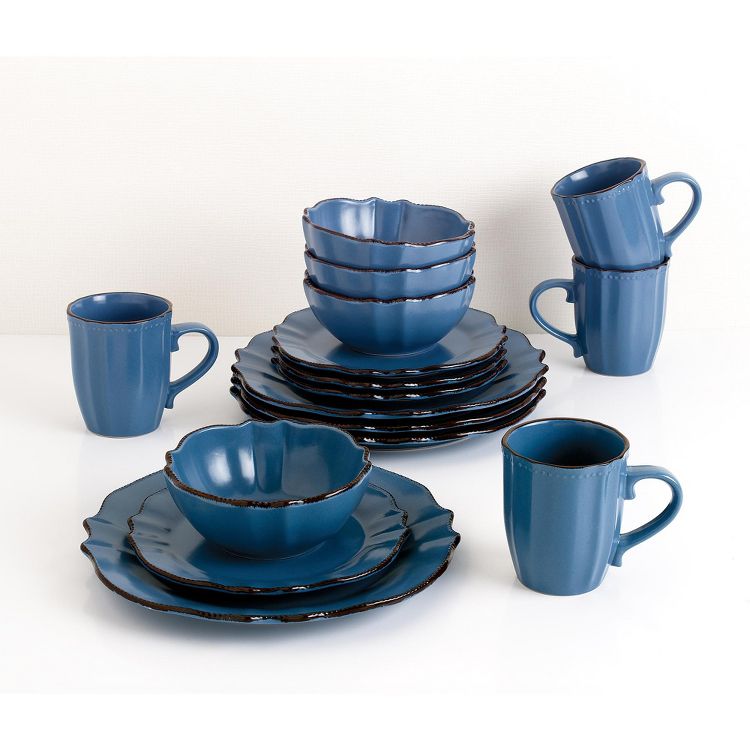 Lorren Home Trends 16 Piece Scalloped Edge Yale Blue Dinnerware, 3 of 6