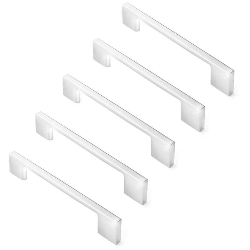 Cauldham Solid Kitchen Cabinet Pulls Handles (5" Hole Centers) - Modern Thin Profile Drawer/Door Hardware - Style M255 - Polished Chrome, 3 of 6