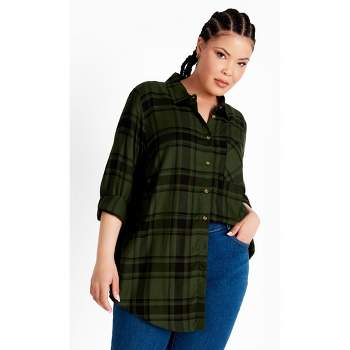 Women's Plus Size Kylee Plaid Shirt - olive | AVENUE