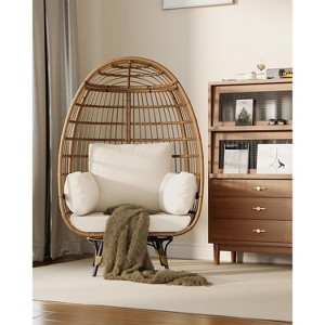 360° Swivel Patio Egg Chair Outdoor - Wicker Swivel Egg Chair Oversized Patio Lounge Chairs with Cushions, Metal Frame Stand, for Balcony Black - 1 of 4