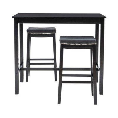 Black Rubberwood Pub Table Set with Faux Leather Stools