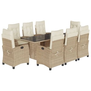 vidaXL 9 Piece Patio Dining Set with Cushions Beige Poly Rattan Outdoor Garden Table and Reclining Chairs - 1 of 4