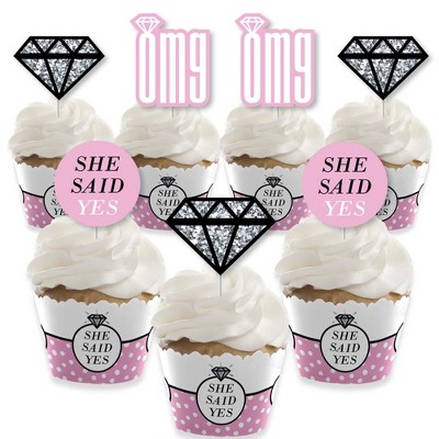 Big Dot of Happiness Omg, You're Getting Married - Cupcake Decoration - Engagement Party Cupcake Wrappers and Treat Picks Kit - Set of 24