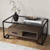 Coffee Table Tempered Glass,  Center Table with 2 Drawers and Storage Shelf, Vintage Glass Top Accent Table for Home Living Room, Apartment, Office - 2 of 4
