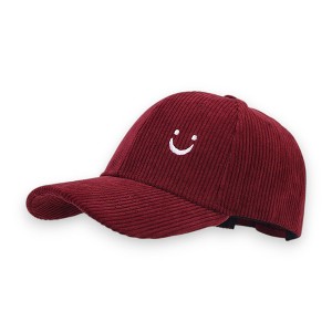 Anna-Kaci Corduroy Baseball Cap with Soft Ribbed Texture and Embroidered Smiley Detail - 1 of 3