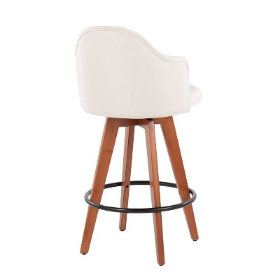 Set of 2 Ahoy Cream Fabric Swivel Barstools with Walnut Bamboo Legs