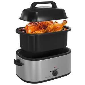 Heynemo Electric Turkey Roaster Oven with Visible Glass Lid, with Removable Pan & Rack, Stainless Steel - 1 of 4