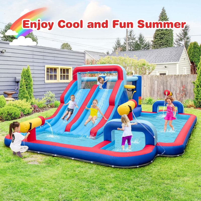 Costway Inflatable Water Slide Park Kids Bounce House Splash Pool without Blower, 2 of 10