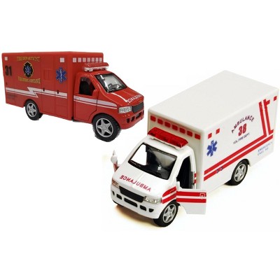 KiNSMART Set of 2 Rescue Team Ambulances - 5 Inch Die-Cast Metal Cabin with Pullback Action