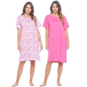Casual Nights Women's Henley Nightshirts Set of 2, Floral Short Sleeve Nightgowns & Solid Sleepwear Shirt - 1 of 4
