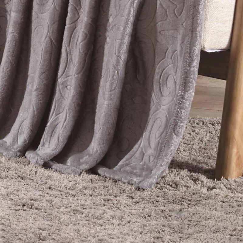 Dama Scroll All Season Embossed Pattern Ultra Soft and Cozy 50" x 60" Throw Blanket, Grey, 3 of 5