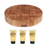 John Boos Maple Wood Edge Grain Round Chopping Block Cutting Board, 18 x 18 x 3 Inches and Natural Beeswax Maintenance Cream, 5 Ounces (3 Pack)