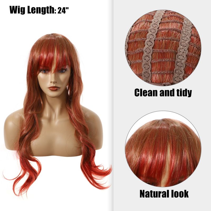 Unique Bargains Curly Women's Wigs 26" Orange Gradient Red with Wig Cap, 3 of 7